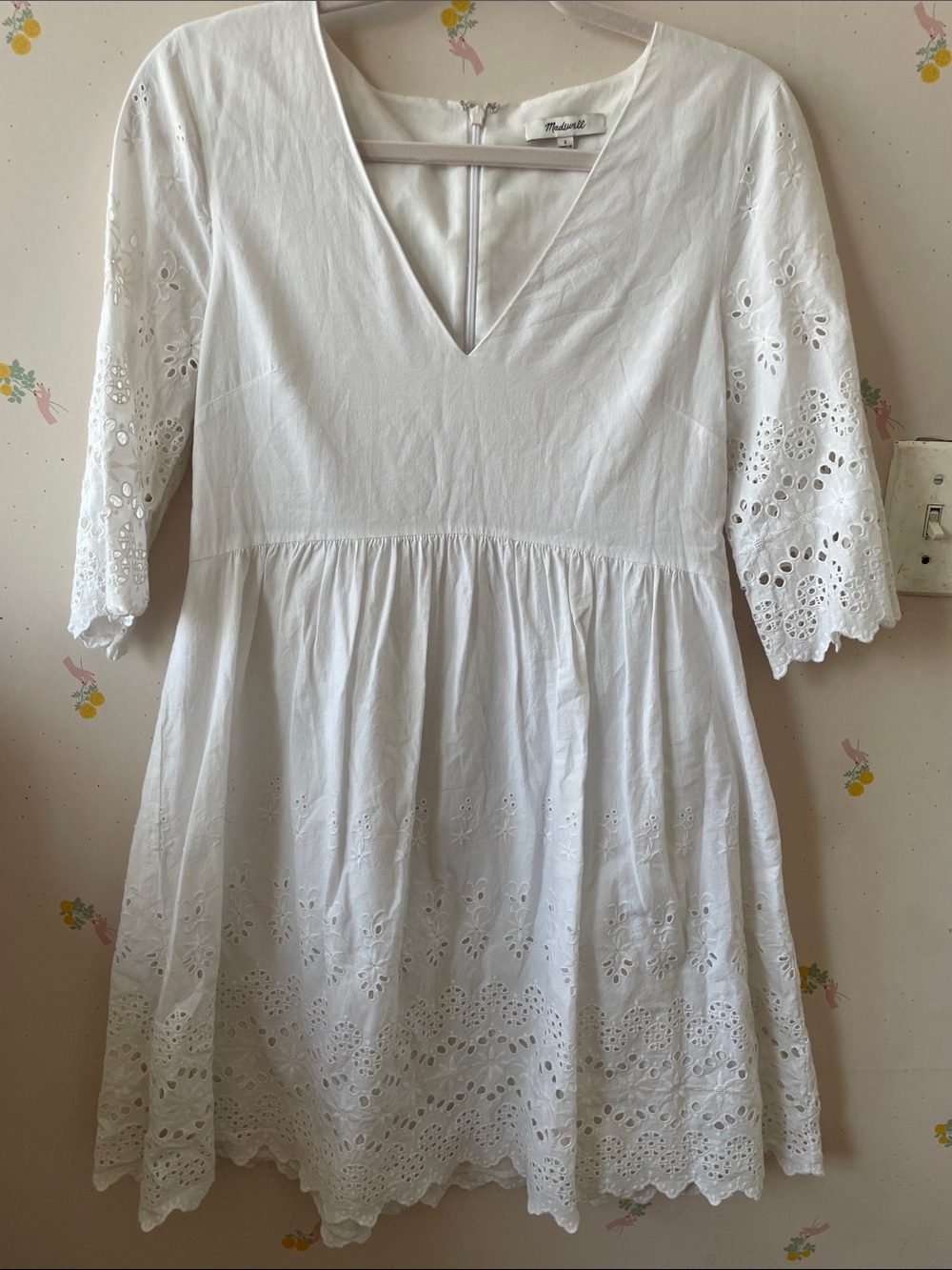 Madewell White Eyelet V-Neck Babydoll Dress